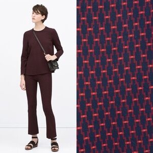 Zara Navy Blue and Red Print Blouse in Size M